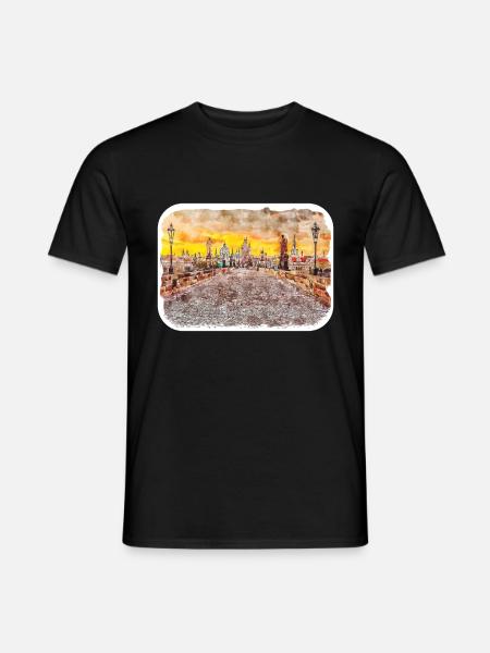 Prager Tschechien Aquarellskizze - Männer T-Shirt - Schwarz