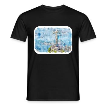 Rio De Janeiro Brasilien Aquarell Skizze Zeichnung - Männer T-Shirt - Schwarz - Vorne - AI Model Male 178 light (178cm)