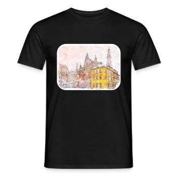 Breslau, Polen, Aquarell, Skizze, gezeichnete Malerei - Männer T-Shirt - Schwarz - Vorne - AI Model Male 178 light (178cm)