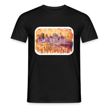 New York Usa Watercolor Sketch Drawing - Men's T-Shirt - black - Front - AI Model Male 178 light (178cm)