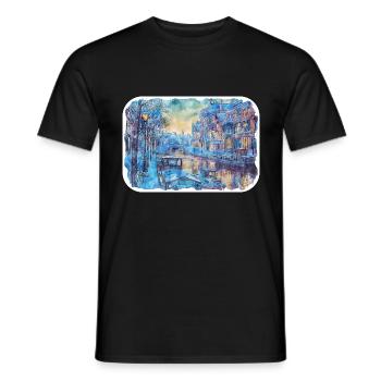 Amsterdam Netherlands Watercolor Sketch Drawing - Men's T-Shirt - black - Front - AI Model Male 178 light (178cm)