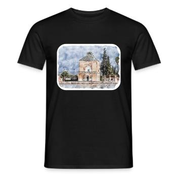 Marrakech Morocco Watercolor Sketch Illustration - Men's T-Shirt - black - Front - AI Model Male 178 light (178cm)