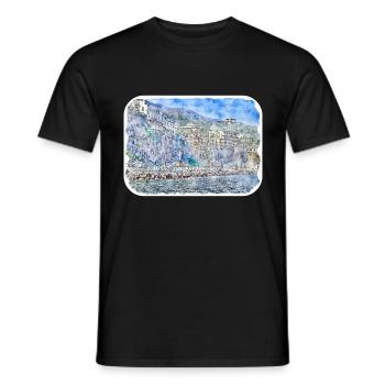 Sorrente Italie Aquarelle Esquisse Dessinée Peinture - T-shirt homme - noir - Devant - AI Model Male 178 light (178cm)
