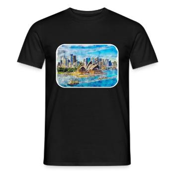 Australie Aquarelle Esquisse Dessinée à la Main Peinture - T-shirt homme - noir - Devant - AI Model Male 178 light (178cm)