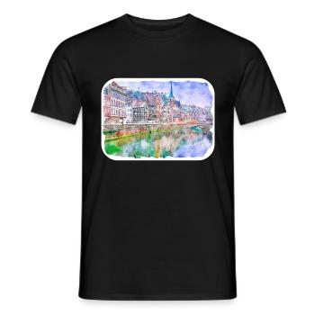 Strasbourg France Watercolor Sketch Drawn Illustra - Men's T-Shirt - black - Front - AI Model Male 178 light (178cm)