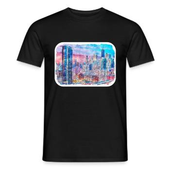 Chicago USA Aquarell Skizze gezeichnete Illustration - Männer T-Shirt - Schwarz - Vorne - AI Model Male 178 light (178cm)