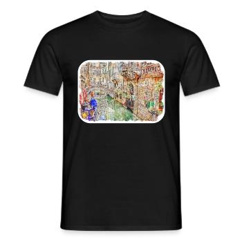 Venedig Italien Aquarell Skizze Zeichnung Zeichnung - Männer T-Shirt - Schwarz - Vorne - AI Model Male 178 light (178cm)