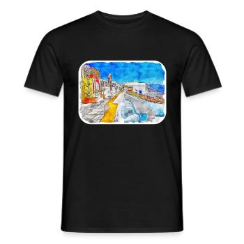 Santorin Grèce Aquarelle Esquisse Dessin Dessiné - T-shirt homme - noir - Devant - AI Model Male 178 light (178cm)