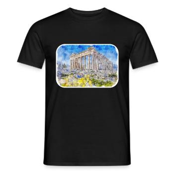 Athènes Grèce Aquarelle Sketch Illustration - T-shirt homme - noir - Devant - AI Model Male 178 light (178cm)