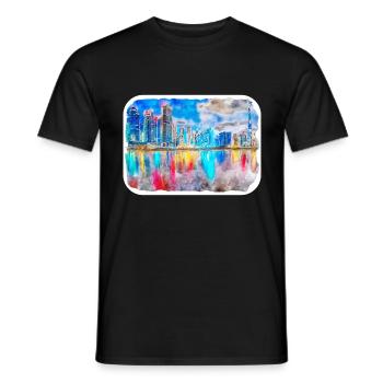 Dubai Uae Watercolor Sketch Hand Drawn Painting - Men's T-Shirt - black - Front - AI Model Male 178 light (178cm)