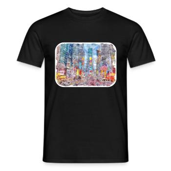 New York USA Aquarell Skizze Malerei Zeichnung - Männer T-Shirt - Schwarz - Vorne - AI Model Male 178 light (178cm)