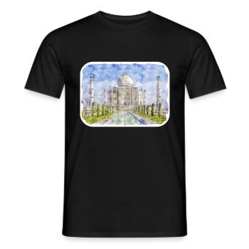 Indien Wahrzeichen Aquarell Skizze Farbe Illustratio - Männer T-Shirt - Schwarz - Vorne - AI Model Male 178 light (178cm)