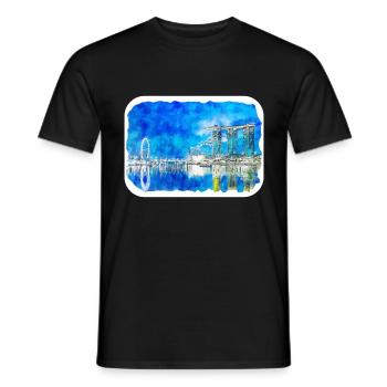 Singapore Watercolor Sketch Hand Drawn Painting - Men's T-Shirt - black - Front - AI Model Male 178 light (178cm)