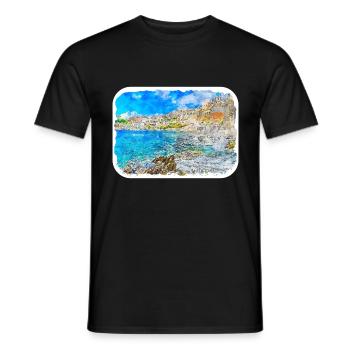Esquisse d’aquarelle de la côte européenne Dessinée Illustratio - T-shirt homme - noir - Devant - AI Model Male 178 light (178cm)