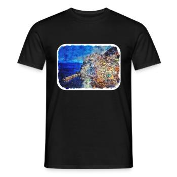 Sorrente Italie Aquarelle Sketch Illustration - T-shirt homme - noir - Devant - AI Model Male 178 light (178cm)