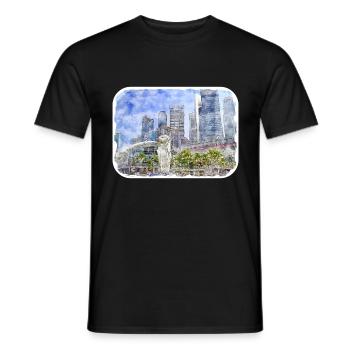 Singapore Watercolor Sketch Hand Drawn Painting - Men's T-Shirt - black - Front - AI Model Male 178 light (178cm)