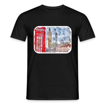 Londres UK Aquarelle Esquisse Dessinée à la Main Peinture - T-shirt homme - noir - Devant - AI Model Male 178 light (178cm)