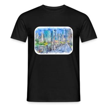 Chicago USA Aquarell Skizze gezeichnete Illustration - Männer T-Shirt - Schwarz - Vorne - AI Model Male 178 light (178cm)