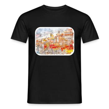 Porto Portugal Watercolor Sketch Drawn Painting - Men's T-Shirt - black - Front - AI Model Male 178 light (178cm)