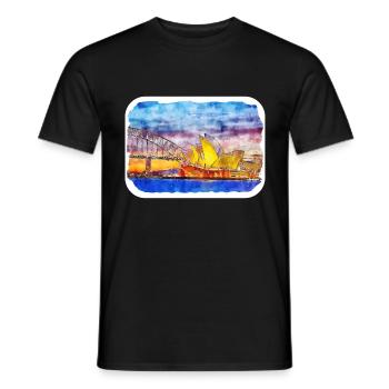 Sydney Australie Aquarelle Sketch Illustration - T-shirt homme - noir - Devant - AI Model Male 178 light (178cm)