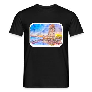 Lisbon Portugal Watercolor Sketch Drawn Illustrati - Men's T-Shirt - black - Front - AI Model Male 178 light (178cm)