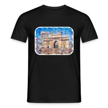 Mumbai Indien Aquarell Skizze gezeichnetes Gemälde - Männer T-Shirt - Schwarz - Vorne - AI Model Male 178 light (178cm)