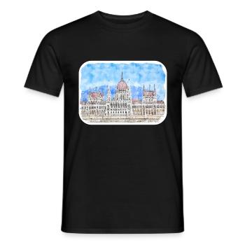 Budapest Ungarn Aquarell Skizze Zeichnung Zeichnung - Männer T-Shirt - Schwarz - Vorne - AI Model Male 178 light (178cm)