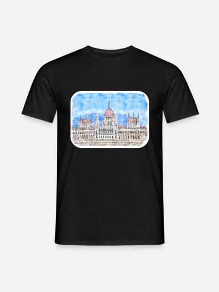 Budapest Hongrie Aquarelle Esquisse Dessin Dessin - T-shirt homme - noir