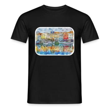 Copenhague Danemark Aquarelle Sketch Illustration - T-shirt homme - noir - Devant - AI Model Male 178 light (178cm)