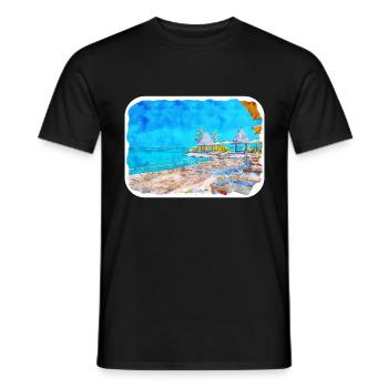 Maldives Watercolor Sketch Hand Drawn Illustration - Men's T-Shirt - black - Front - AI Model Male 178 light (178cm)