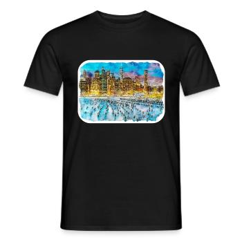 USA Aquarellskizze Handgezeichnete Illustration - Männer T-Shirt - Schwarz - Vorne - AI Model Male 178 light (178cm)