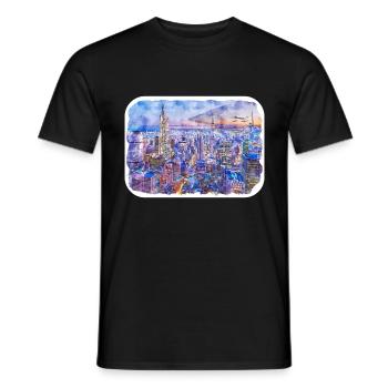 USA Aquarellskizze Handgezeichnete Illustration - Männer T-Shirt - Schwarz - Vorne - AI Model Male 178 light (178cm)