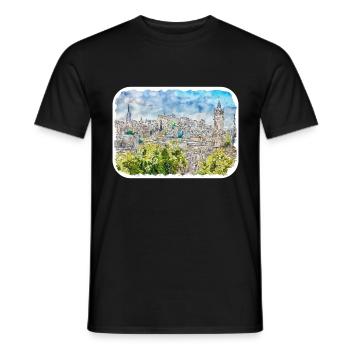 Edinburgh Schottland UK Aquarell Skizze gezeichnet Schmerz - Männer T-Shirt - Schwarz - Vorne - AI Model Male 178 light (178cm)