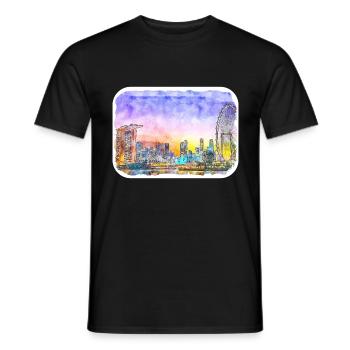 Singapour Aquarelle Esquisse Dessinée à la Main Peinture - T-shirt homme - noir - Devant - AI Model Male 178 light (178cm)