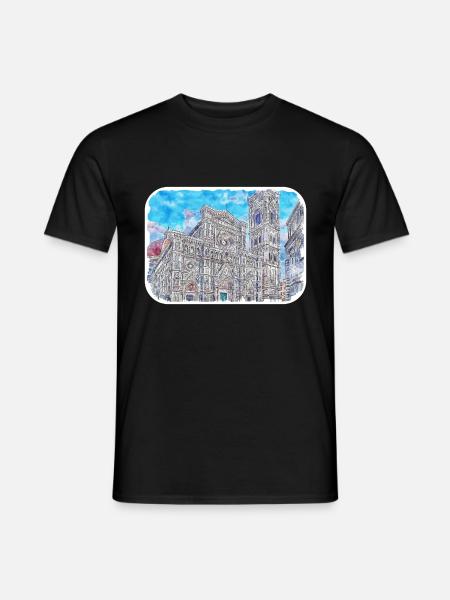 Florence Italy Watercolor Sketch Drawn Painting - Men's T-Shirt - black