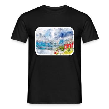 Norvège Aquarelle Esquisse Dessinée à la main Illustration - T-shirt homme - noir - Devant - AI Model Male 178 light (178cm)