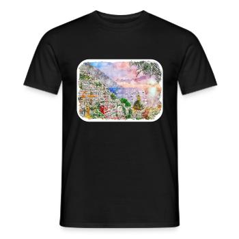 Sorrente Italie Aquarelle Sketch Illustration - T-shirt homme - noir - Devant - AI Model Male 178 light (178cm)