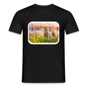 Slowenien Wahrzeichen Aquarell Skizze Illustration - Männer T-Shirt - Schwarz - Vorne - AI Model Male 178 light (178cm)