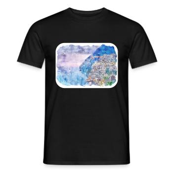 Positano Italie Aquarelle Sketch Illustration - T-shirt homme - noir - Devant - AI Model Male 178 light (178cm)