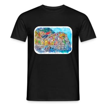 Positano Italie Aquarelle Sketch Illustration - T-shirt homme - noir - Devant - AI Model Male 178 light (178cm)