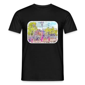 Amsterdam Netherlands Watercolor Sketch Painting - Men's T-Shirt - black - Front - AI Model Male 178 light (178cm)