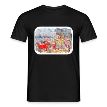 Prag Tschechien Aquarell Skizze Zeichnung - Männer T-Shirt - Schwarz - Vorne - AI Model Male 178 light (178cm)