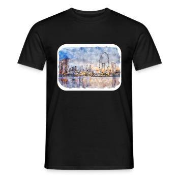 Singapore Watercolor Sketch Hand Drawn Painting - Men's T-Shirt - black - Front - AI Model Male 178 light (178cm)