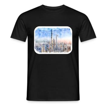 Shanghai Chine Aquarelle Esquisse Dessin Dessiné - T-shirt homme - noir - Devant - AI Model Male 178 light (178cm)