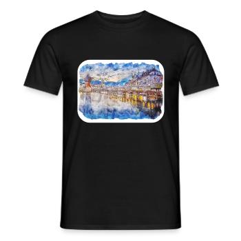 Luzern Schweiz Aquarellskizze gezeichnet Illust - Männer T-Shirt - Schwarz - Vorne - AI Model Male 178 light (178cm)