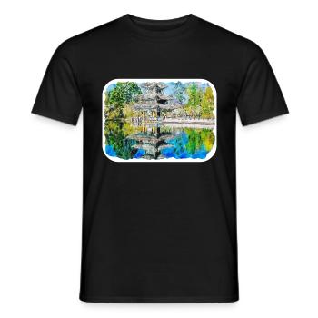 China Watercolor Sketch Hand Drawn Illustration - Men's T-Shirt - black - Front - AI Model Male 178 light (178cm)