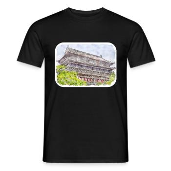 China Watercolor Sketch Hand Drawn Illustration - Men's T-Shirt - black - Front - AI Model Male 178 light (178cm)