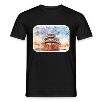 China Watercolor Sketch Hand Drawn Illustration - Men's T-Shirt - black - Front - AI Model Male 178 light (178cm)
