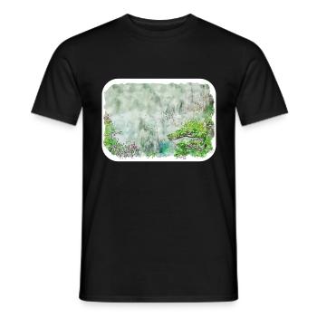 China Watercolor Sketch Hand Drawn Illustration - Men's T-Shirt - black - Front - AI Model Male 178 light (178cm)