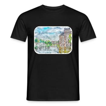 Binnenhof Pays-Bas Aquarelle Dessin - T-shirt homme - noir - Devant - AI Model Male 178 light (178cm)